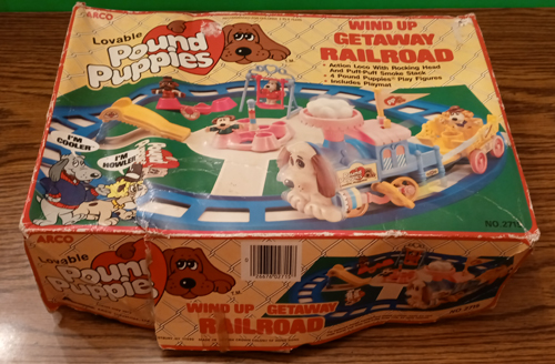 Pound Puppies Windup Getaway Railroad Train with Box - 1980's Pic 1
