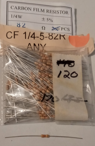 Lot of 120: CF 1/4-5-82R Carbon Film Resistors
